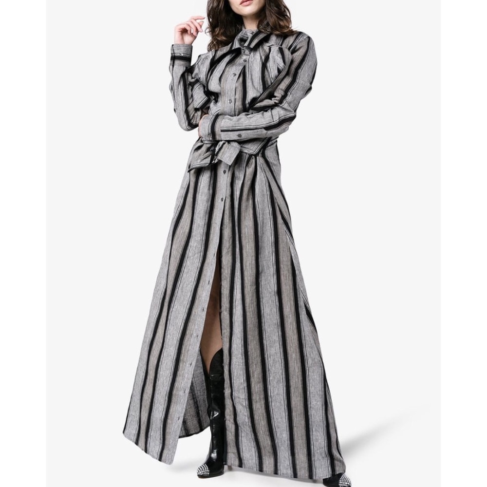 Y / PROJECT Linen Stripe Long Sleeve Maxi Shirt-Dress NEW Rihanna M and XS